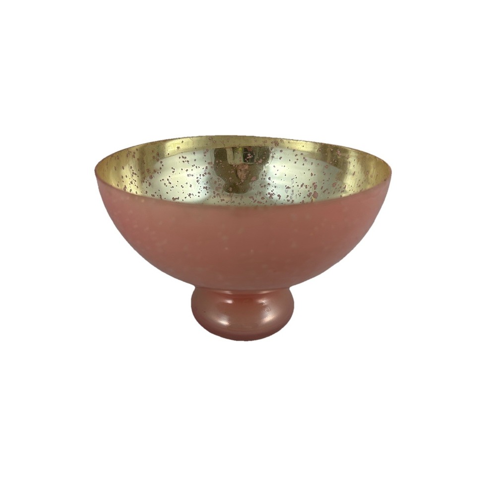 Pink Bowl Mercury Glass Footed Pedestal Compote Silver  ~7"X5" Hollywood Regency